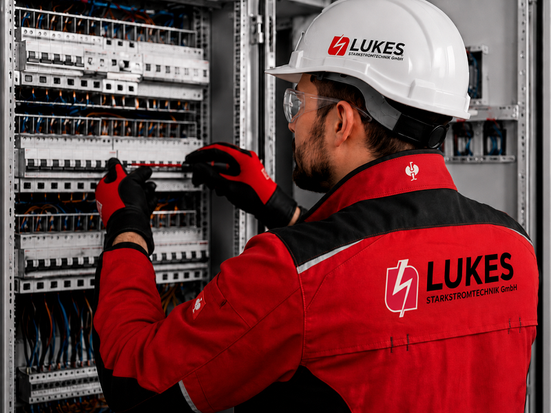Elektriker bei der Arbeit an einer Elektroinstallation